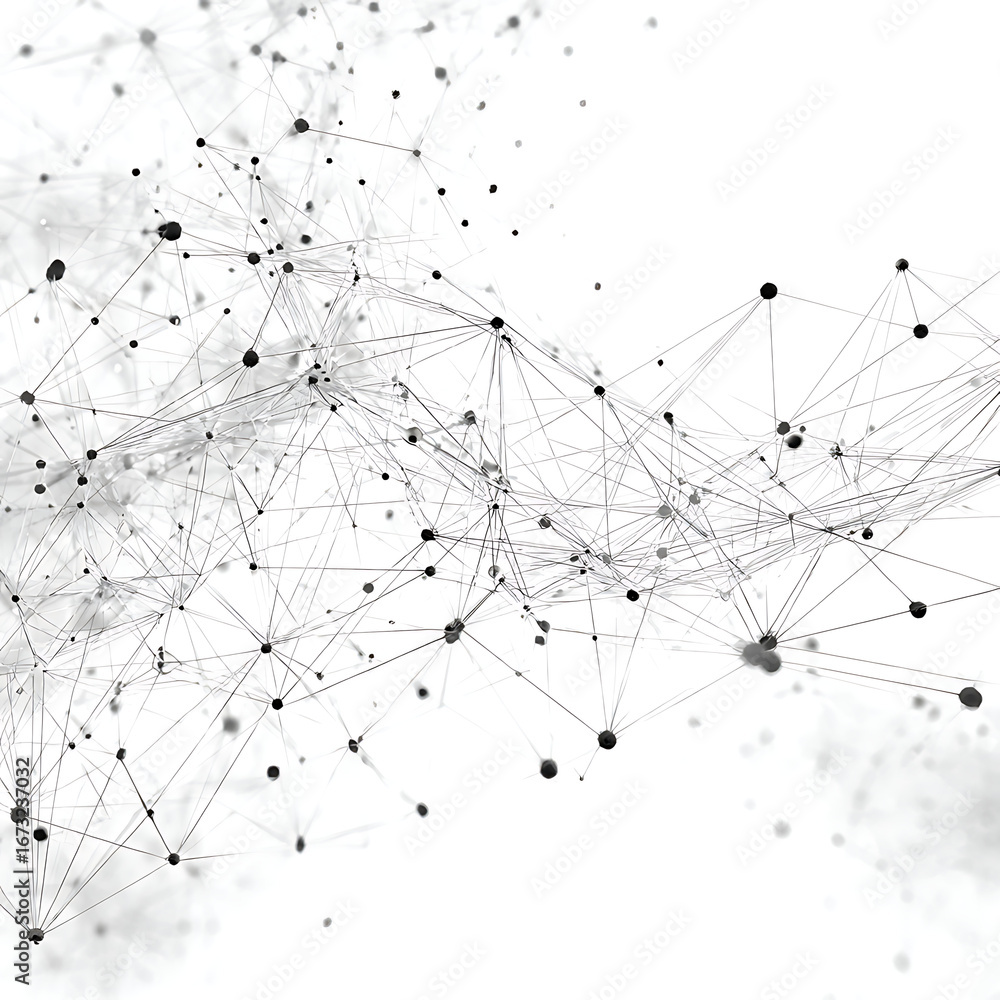 Poster dynamic network connections and data points forming abstract digital design, perfect for technology,