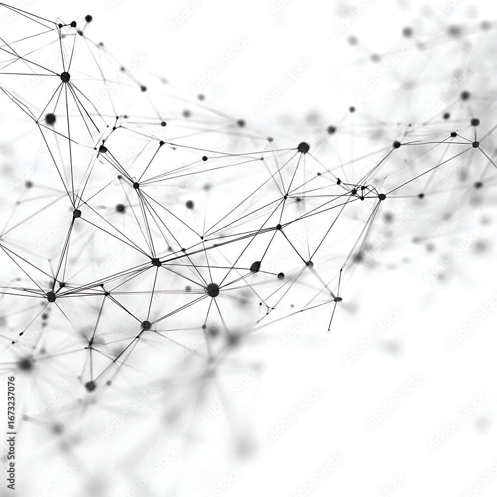 Fototapete dynamic network connections with nodes, lines, and dots representing data flow, innovation, and inte