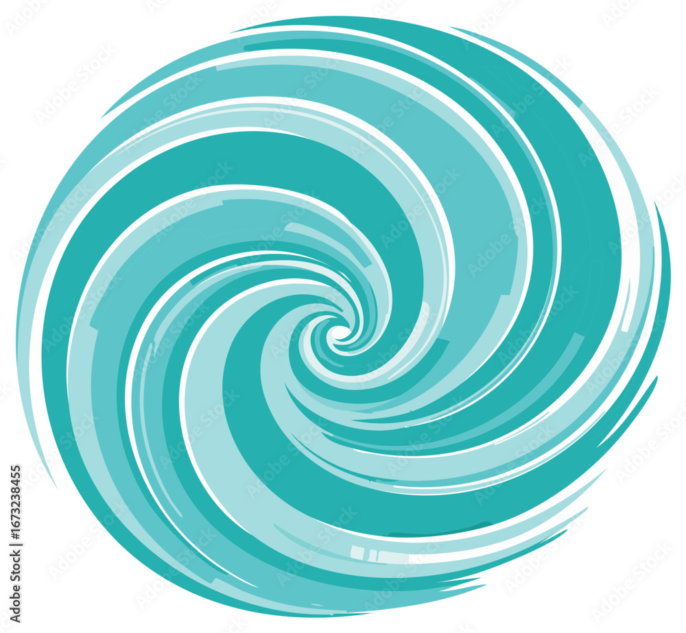 Poster abstract turquoise spiral vortex wave pattern with flowing lines and dynamic motion