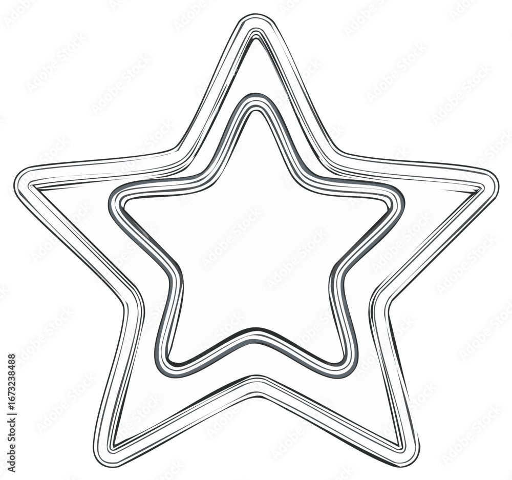 Poster outline of a five pointed star illustration with multiple concentric layers in a minimalist style