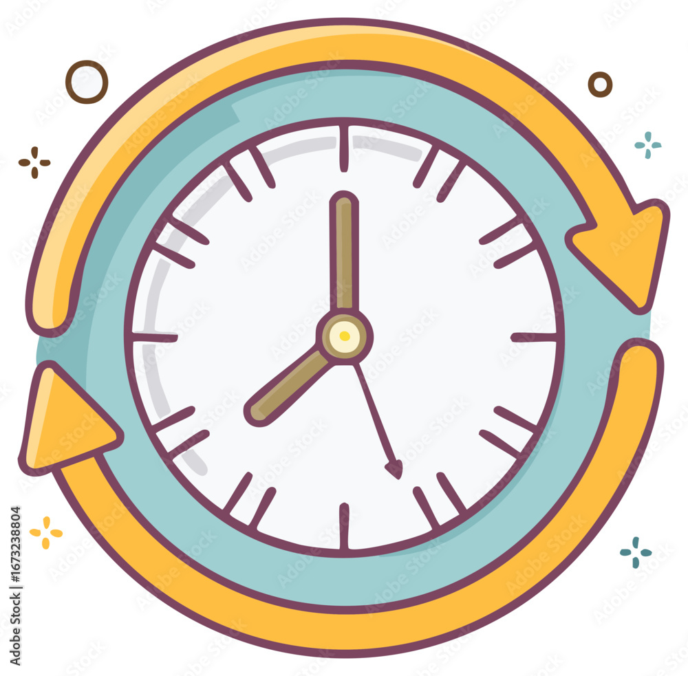 Poster Around the clock concept icon with a circular arrow symbol for time management and schedule