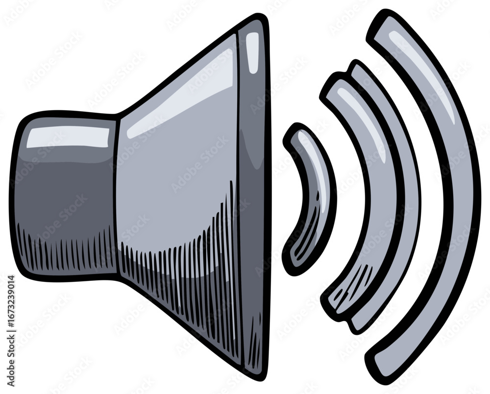 Poster grayscale speaker icon emitting sound waves representing volume and audio output