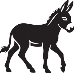 Black Silhouette Donkey Vector Illustration Isolated on White Background