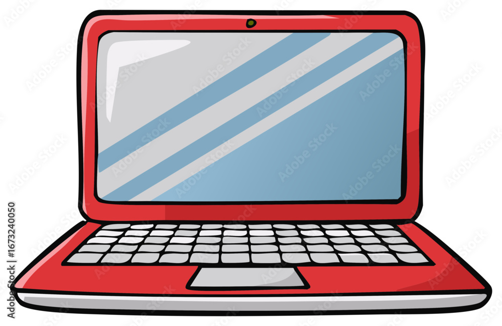 Poster vibrant red portable laptop computer with gray screen and keyboard an isolated digital technology de