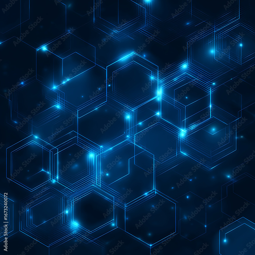 Aufkleber dynamic digital network with glowing blue hexagonal structures, perfect for technology, data, and fu