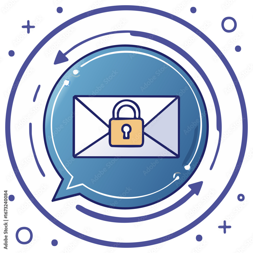 Poster secure email icon: speech bubble with envelope and padlock illustration