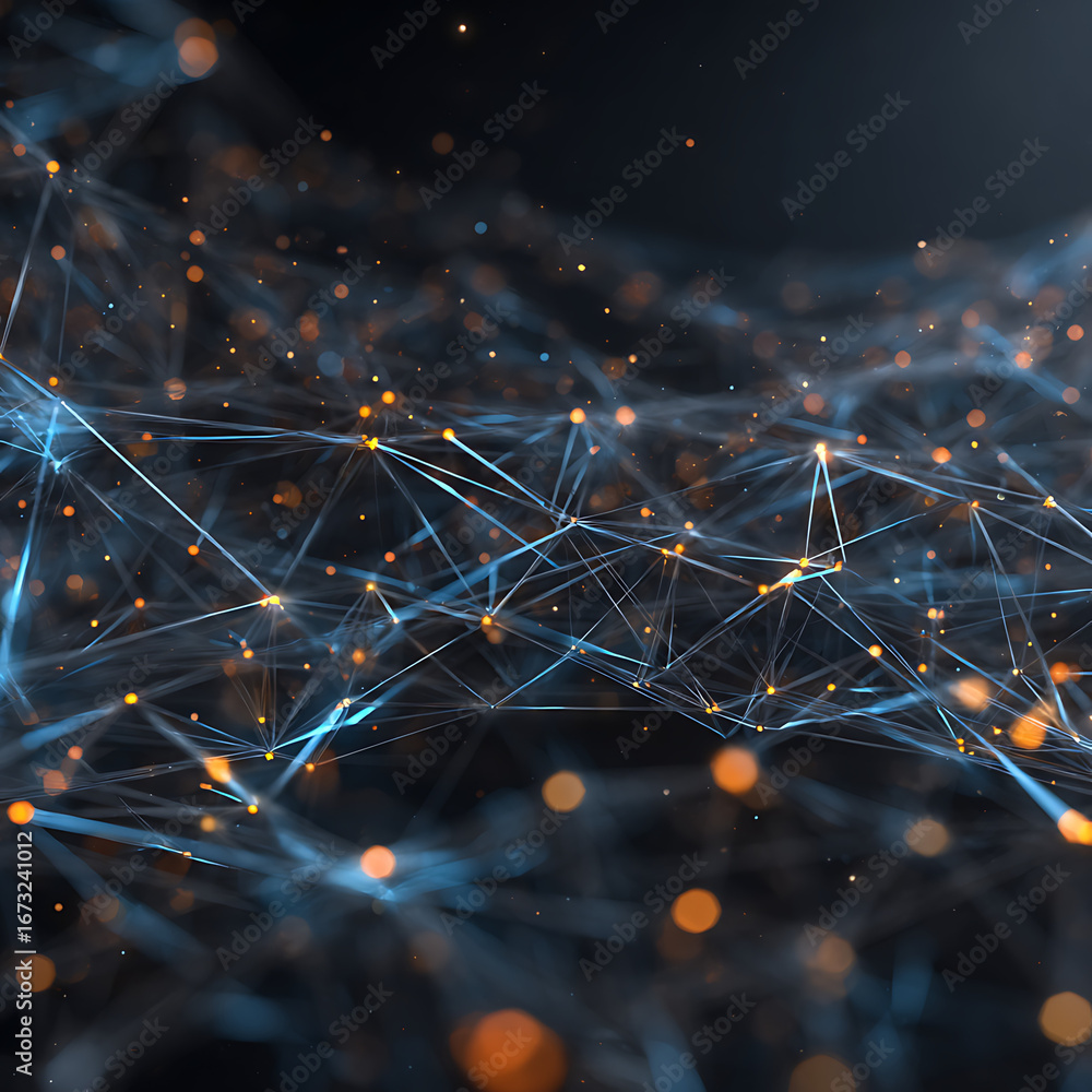 Aufkleber dynamic digital network with glowing nodes and interconnected lines, perfect for showcasing innovati