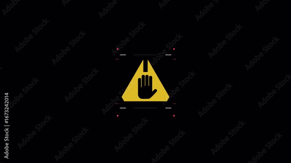Poster dynamic animated stop hand warning symbol with digital interface elements
