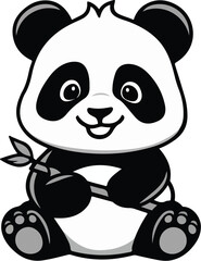 Cute Cartoon Panda with Bamboo Vector Illustration