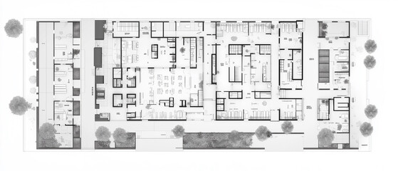 Architectural floor plan of a rectangular residential complex site