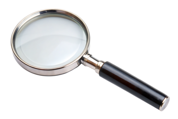 Classic Magnifying Glass with Black Handle for Investigation and Discovery, isolated on a white background.