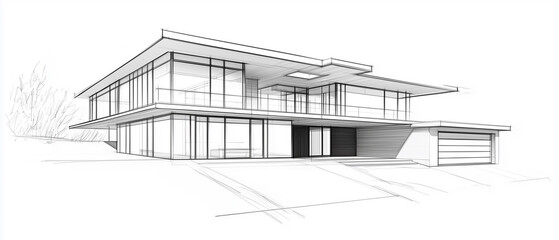 Architectural sketch of a sleek modern home