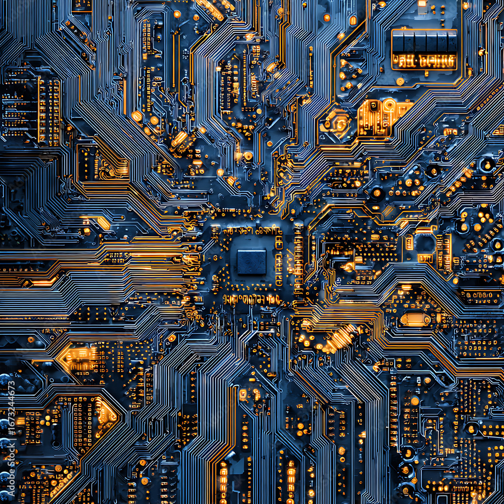 Aufkleber dynamic and detailed circuit board with glowing pathways, perfect for tech, innovation, and data vis