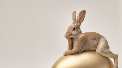 Obraz premium Thoughtful Rabbit on Golden Egg