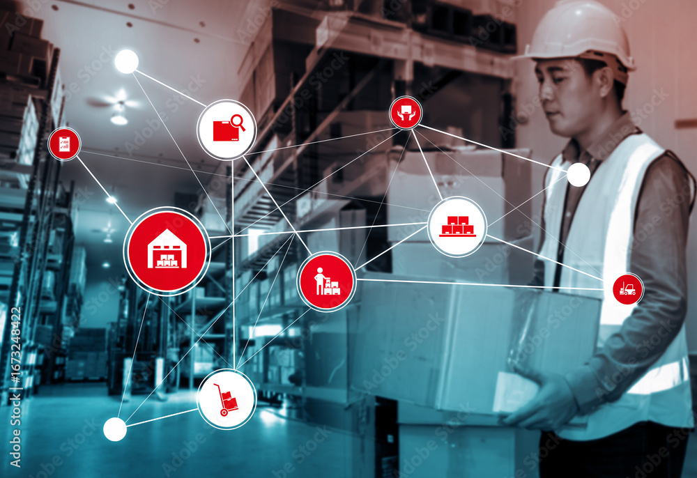 Poster smart warehouse management system with innovative internet of things technology to identify package 