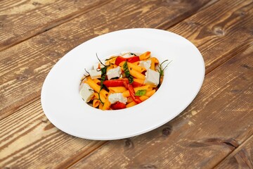 Traditional tasty fresh dish in plate on desk