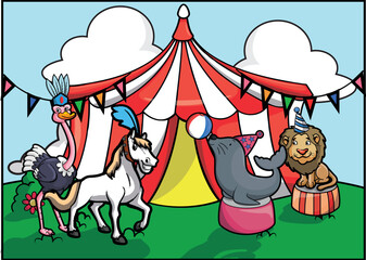 Obraz premium Cute Circus Animal baground Illustration Vector Design