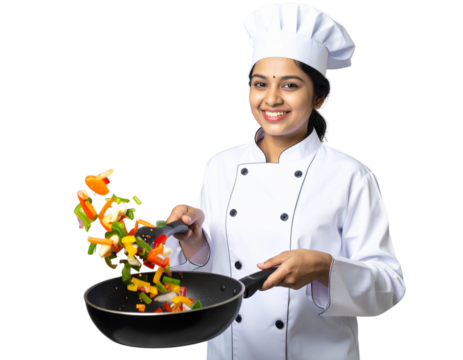 Chef Stirring Ingredients in Pan, isolated on transparent background PNG - Powered by Adobe