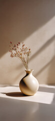 Curved Beige Ceramic Vase with Soft Minimal Shadows, Elegant Neutral Modern Wallpaper
