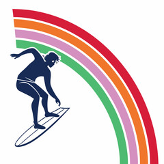 Surfer Silhouette Riding Wave With Rainbow surfing