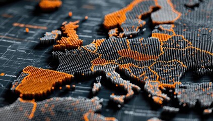 Abstract 3D map of Europe with data points