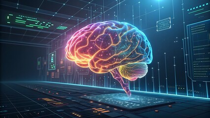 Artificial Intelligence Brain Visualization with Neural Networks and Digital Data Transmission Illustrating Advanced Technology and Cognitive Computing Concepts