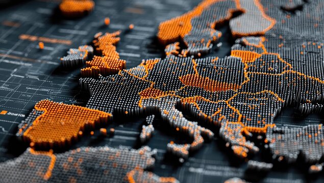 Abstract 3D map of Europe with data points