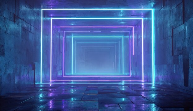 Neon rectangle tunnel, industrial style