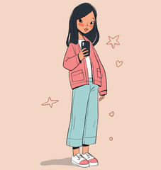 Fashion girl takes a selfie.
