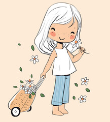 Summer. Sweet girl with flowers.
