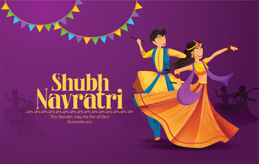 Navratri Celebration Depicting Traditional Garba Dance with Festive Elements