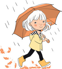 Autumn theme. Cute girl with an umbrella.
