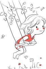 Cute girl is riding on swing.