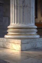 A marble column with a light shining on it