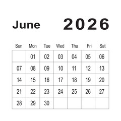 2026 desk Calendar Month Of June