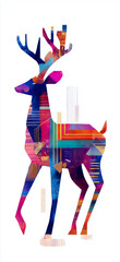 Stylized Deer with Rainbow Geometric Patterns, Abstract Modern Art Design in Vibrant Colors
