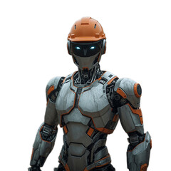 Naklejka premium Futuristic Robot Construction Worker AI in Industrial Settings
