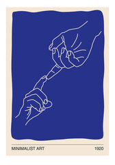 Human hands line art contemporary abstract poster