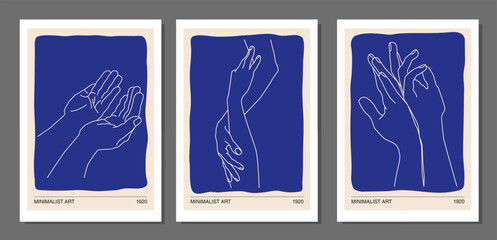 Human hands line art contemporary abstract posters