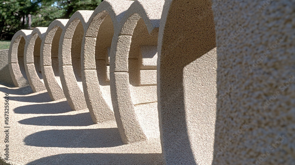 Poster repetitive stone arches casting shadows, creating a sense of depth and rhythm
