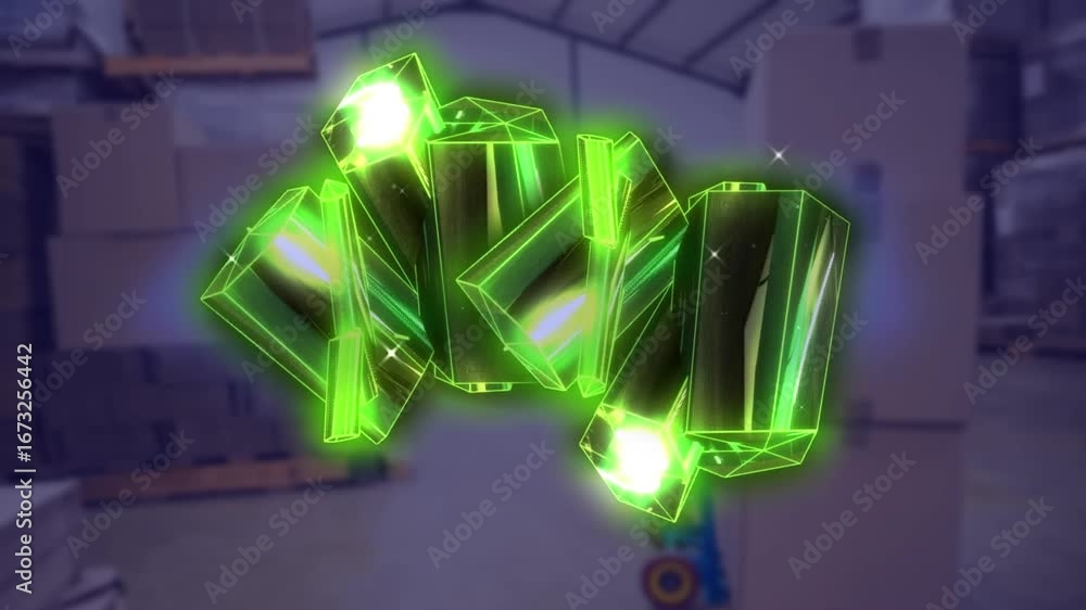Poster animation of glowing shapes over pink metallic text formed with animation and lines