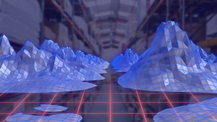 Animation of digital mountains over warehouse - Powered by Adobe