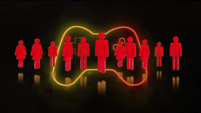 Animation of people icons over neon gamepad icon - Powered by Adobe