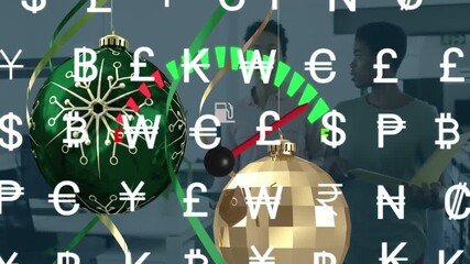 Animation of data processing and christmas decorations over business people in office - Powered by Adobe