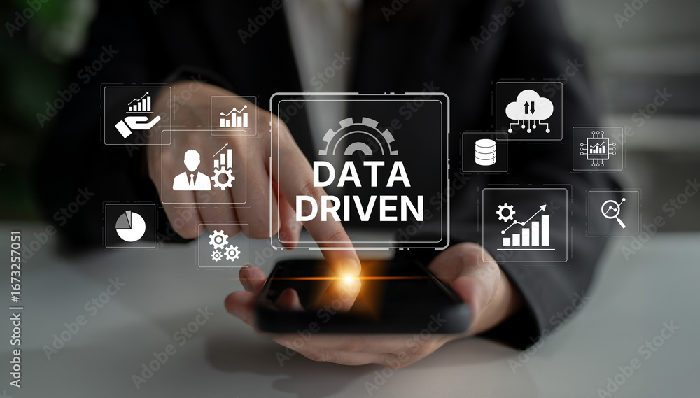 Aufkleber data-driven decision-making empowers business through analytics, datum collection, and ai systems. d