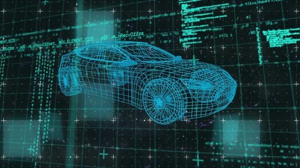 Animation of 3d car model and data processing over grid - Powered by Adobe