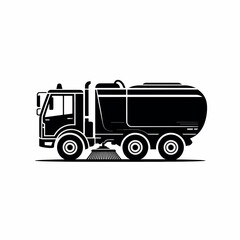 Silhouette of a street sweeper truck with brushes