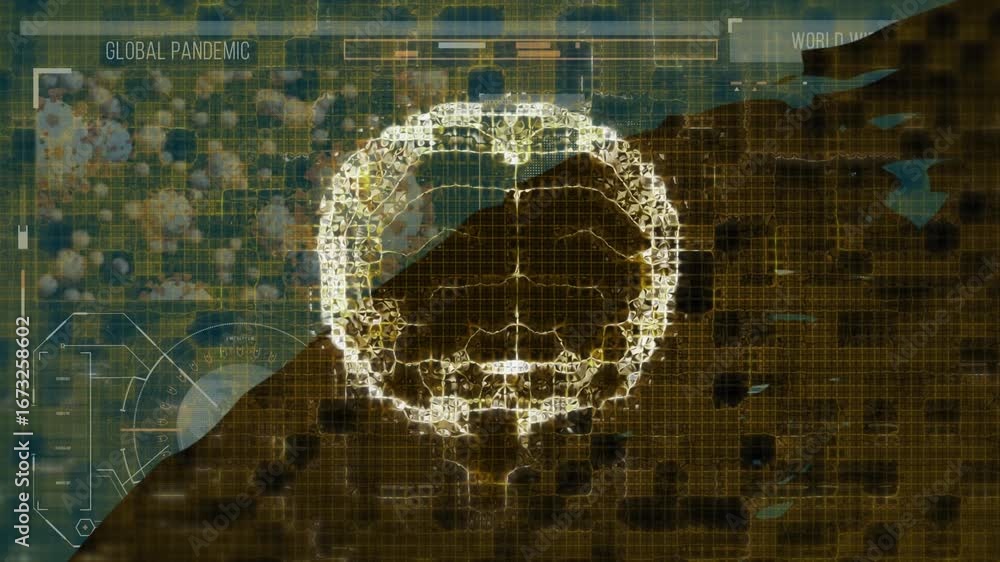 Aufkleber digital animation of data processing over digital waves against black background