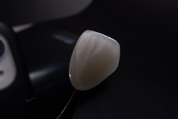 ceramic veneer with transparent edge on a black background © Алена Пахомова