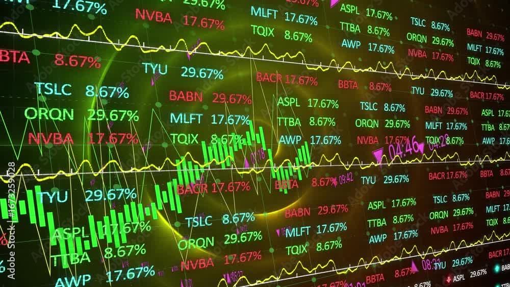 Leinwandbilder animation of multiple graphs and trading board over illuminated circular pattern